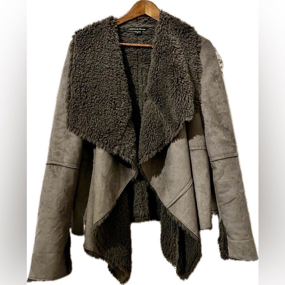 Grey Faux Fur and Suede Coat Grey Size M